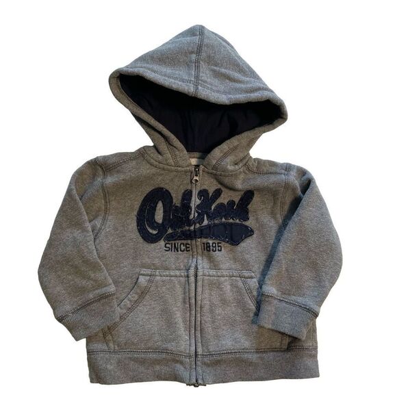 OshKosh B’gosh grey hoodie sweatshirt front zip kangaroo pockets lined hood unis - Picture 1 of 11